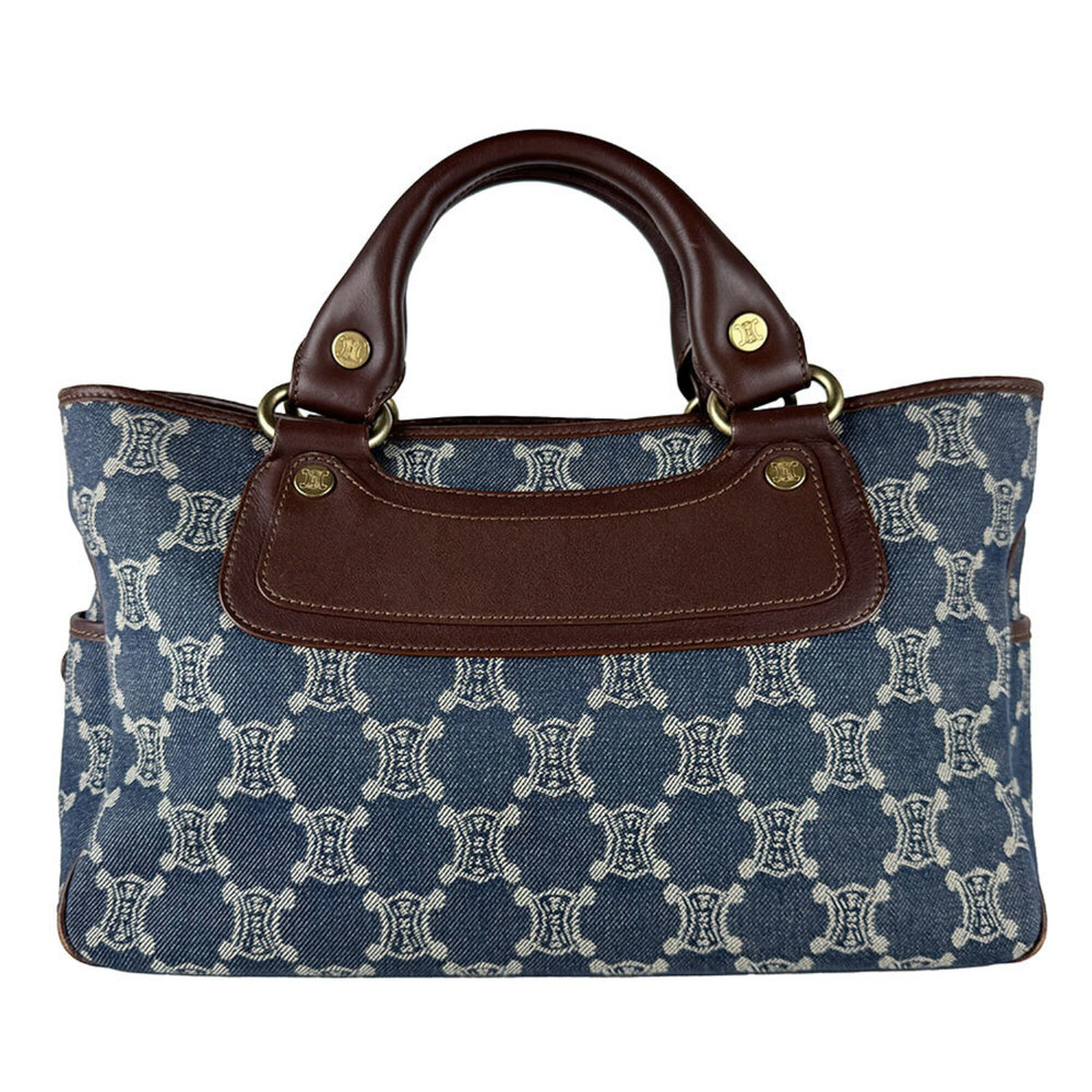 Celine CELINE Paris Macadam Boogie Bag Handbag, Denim Leather, Blue Brown, Wo...